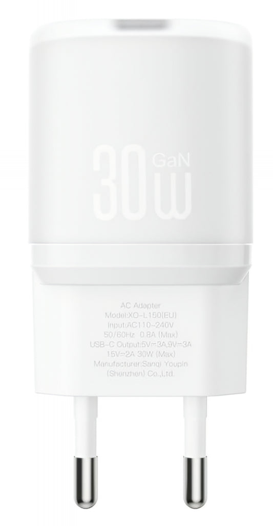 Punjač mreže XO Design L150, 30W, 3A, 1 x USB-C, Beli