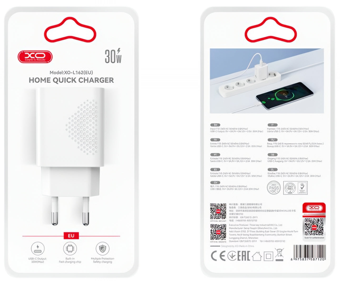 Punjač Mreže XO Design L162, 30W, 3A, 1 x USB-C, Beli