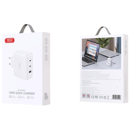 Punjač za mrežu XO Design CE14, 100W, 3.25A, 1 x USB-A - 2 x USB-C, Bela