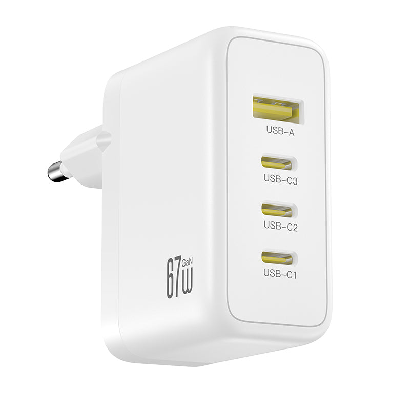 Punjač za mrežu XO Design CE39, 67W, 3A, 1 x USB-A - 3 x USB-C, Bela