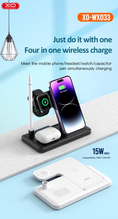 Bežični punjač XO Design WX033 4in1, 15W, 1.67A, Crni