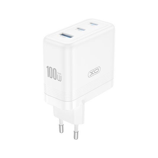 Punjač mreže XO Design CE35, 100W, 5A, 1 x USB-A - 2 x USB-C, Beli