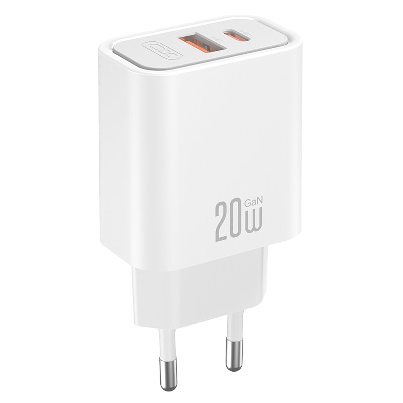 Punjač za mrežu XO Design CE40, 20W, 3A, 1 x USB-A - 1 x USB-C, Bela