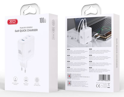 Punjač mreže XO Design CE35, 100W, 5A, 1 x USB-A - 2 x USB-C, Beli