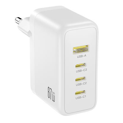 Punjač za mrežu XO Design CE39, 67W, 3A, 1 x USB-A - 3 x USB-C, Bela