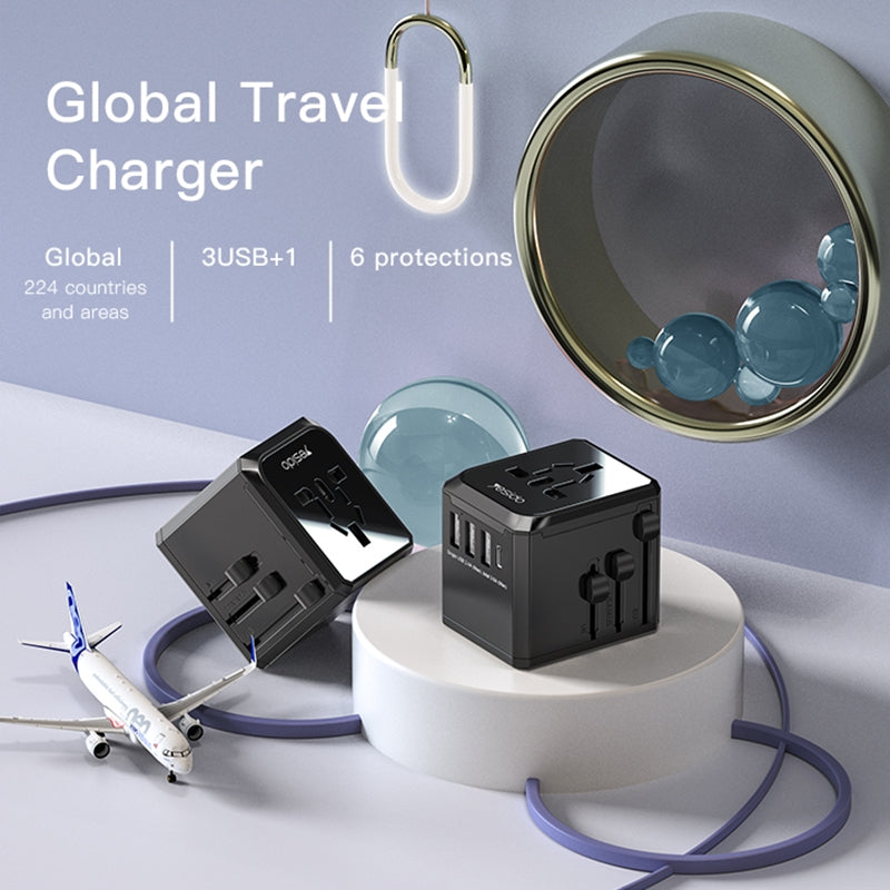 Network Charger Yesido MC10 Travel, 18W, 3.6A, 1 x USB-C - 3 x USB-A, Black 