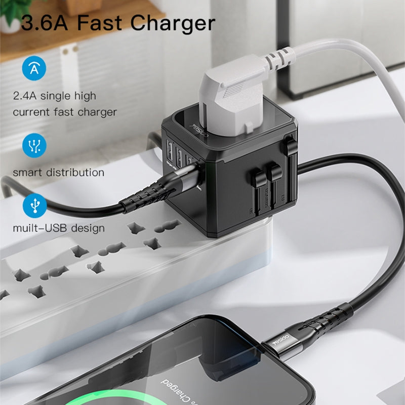 Network Charger Yesido MC10 Travel, 18W, 3.6A, 1 x USB-C - 3 x USB-A, Black 