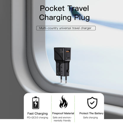 Network Charger Yesido MC17 Travel, 20W, 3A, 1 x USB-A - 1 x USB-C, Black 