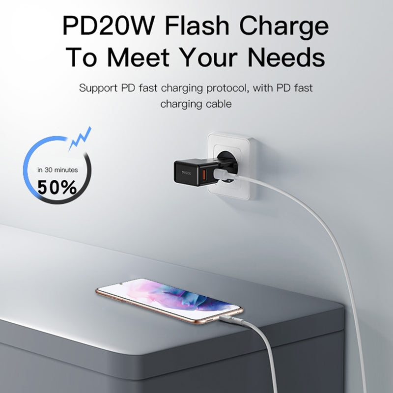 Network Charger Yesido MC17 Travel, 20W, 3A, 1 x USB-A - 1 x USB-C, Black 