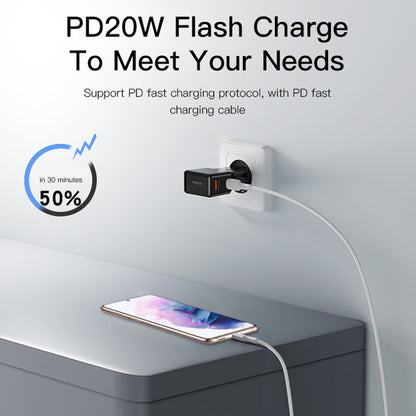 Network Charger Yesido MC17 Travel, 20W, 3A, 1 x USB-A - 1 x USB-C, Black 