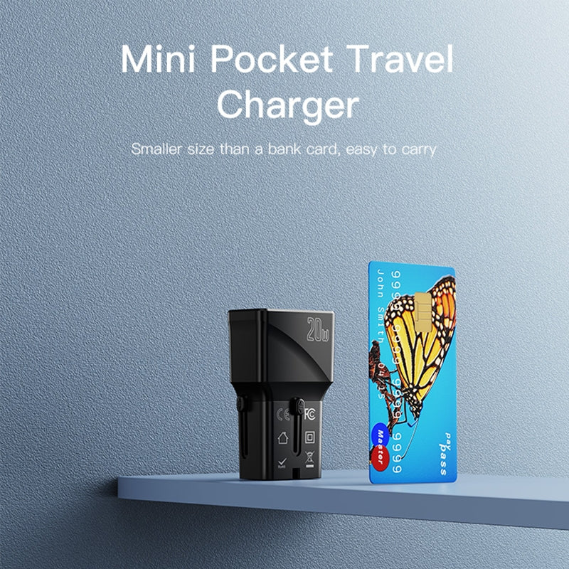 Network Charger Yesido MC17 Travel, 20W, 3A, 1 x USB-A - 1 x USB-C, Black 