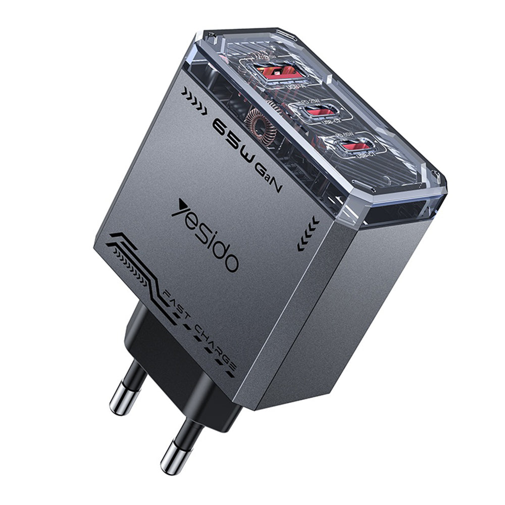 Punjač mreže Yesido YC101, 65W, 3.25A, 1 x USB-A - 2 x USB-C, Crni