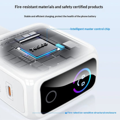 Punjač za mrežu Yesido YC114 Display, 140W, 5A, 1 x USB-A - 2 x USB-C, Bela