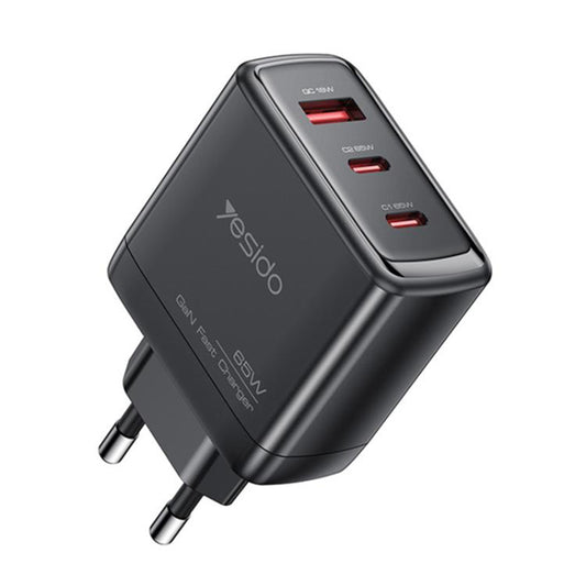 Punjač mreže Yesido YC144, 65W, 3.25A, 1 x USB-A - 2 x USB-C, Crni