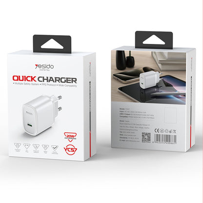Punjač mreže Yesido YC57, 20W, 3A, 1 x USB-C, Beli