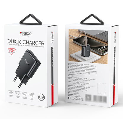 Punjač mreže Yesido YC74, 30W, 3A, 1 x USB-C, Crni