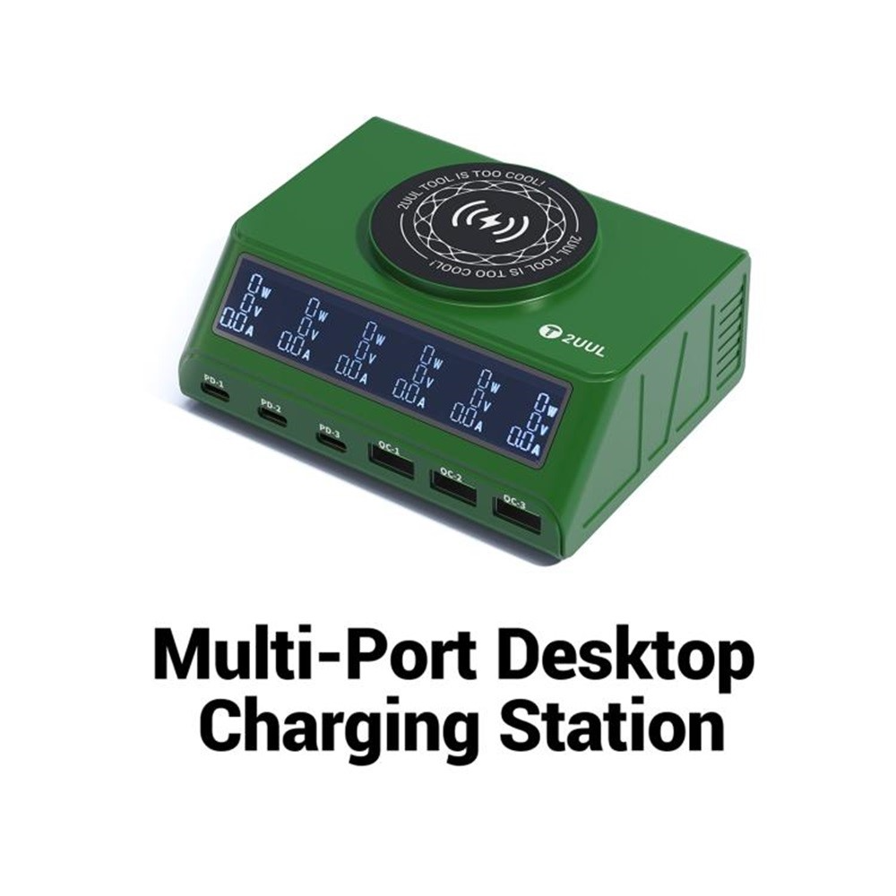 Punjač Stanica 2UUL PC11 QI, 110W, 3A, 3 x USB-A - 3 x USB-C, Zelena