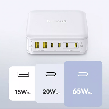 Punjač Stanica Baseus EnerFill FH21, 120W, 2 x USB-A - 4 x USB-C, Bela E0120T01