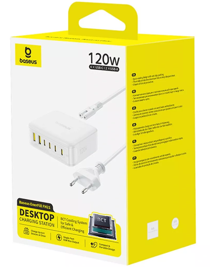 Punjač Stanica Baseus EnerFill FH21, 120W, 2 x USB-A - 4 x USB-C, Bela E0120T01