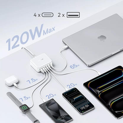 Punjač Stanica Baseus EnerFill FH21, 120W, 2 x USB-A - 4 x USB-C, Bela E0120T01