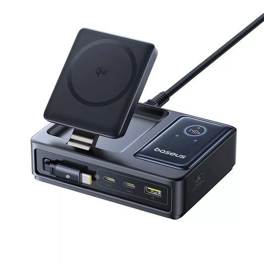 Punjač Stanica Baseus Nomos QI 5in1, 140W, 5A, 1 x USB-A - 2 x USB-C, Crna P10178800123-00