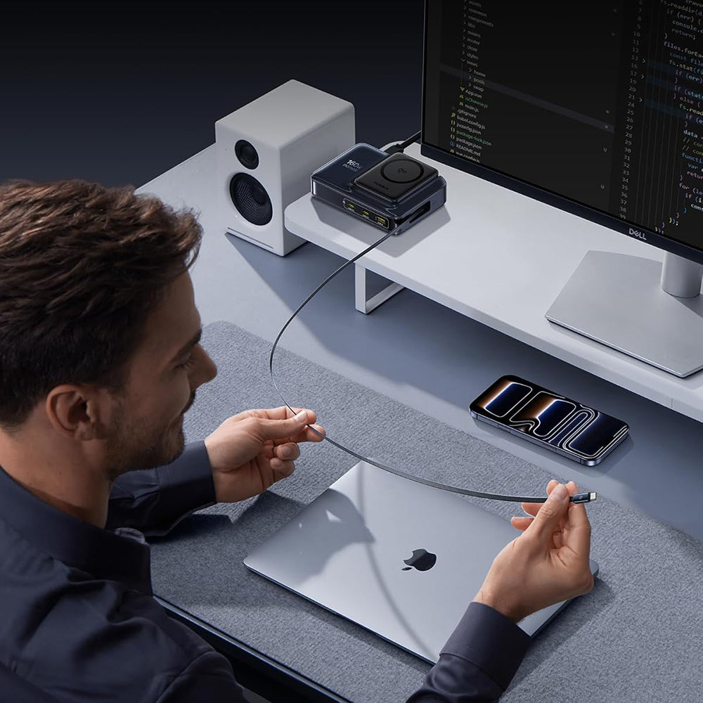 Punjač Stanica Baseus Nomos NH21 QI 5u1, 160W, 5A, 1 x USB-A - 2 x USB-C, Crna E0121700