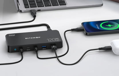 Punjač Stanica BlitzWolf BW-i100, 120W, 5A, 2 x USB-A - 3 x USB-C, Crna