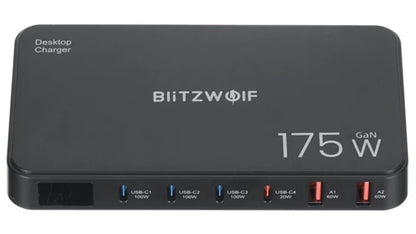 Punjač Stanica BlitzWolf BW-S30, 175W, 5A, 2 x USB-A - 4 x USB-C, Crna
