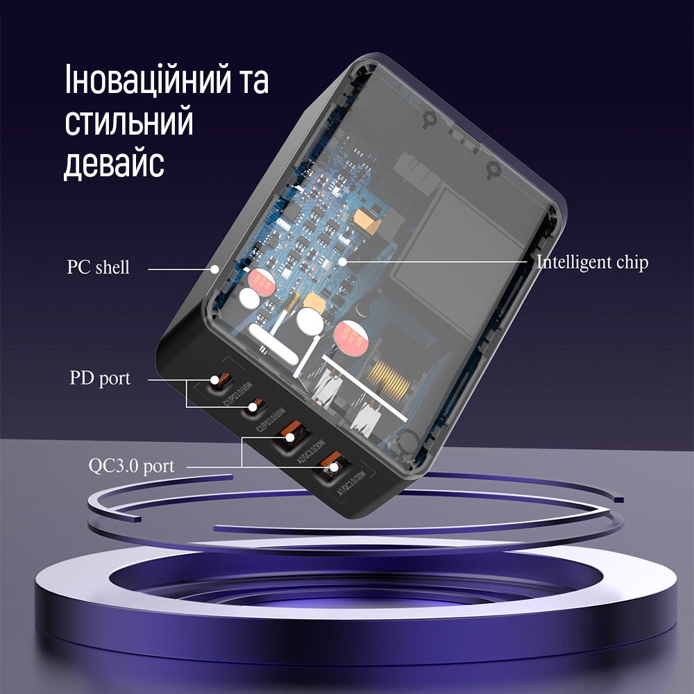 Punjač Stanica ColorWay Display, 65W, 3.25A, 2 x USB-A - 2 x USB-C, Crna