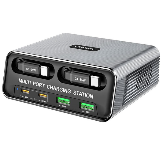 Punjač stanica sa USB-C kablom OEM WLX-60C, 130W, 2 x USB-A - 2 x USB-C, Siva