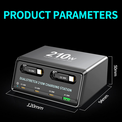 Punjač stanica sa USB-C kablom OEM WLX-60E, 210W, 3A, 1 x USB-A - 3 x USB-C, Siva
