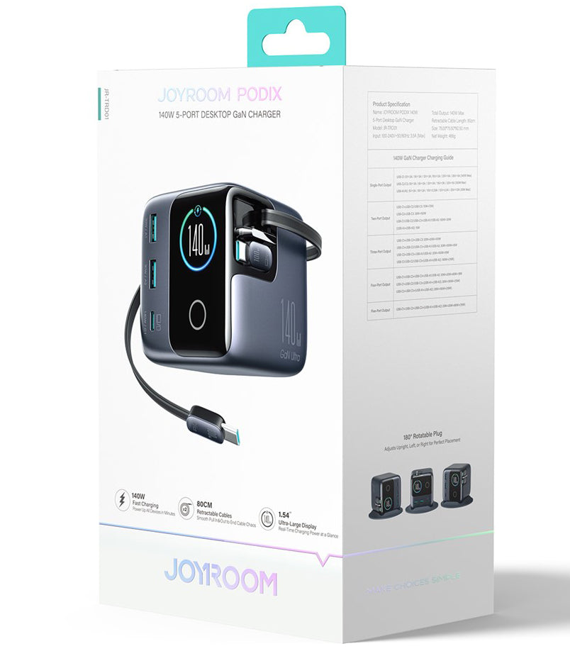 Punjač Stanica sa USB-C Kabelom Joyroom Podix JR-TRD01, 140W, 1 x USB-C - 2 x USB-A, Siva