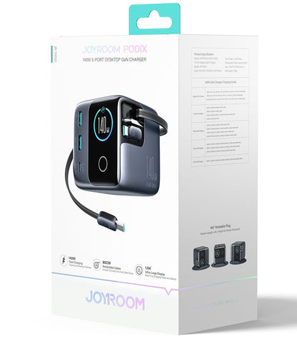 Punjač Stanica sa USB-C Kabelom Joyroom Podix JR-TRD01, 140W, 1 x USB-C - 2 x USB-A, Siva