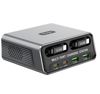 Punjač stanica sa USB-C kablom OEM WLX-60C, 130W, 2 x USB-A - 2 x USB-C, Siva