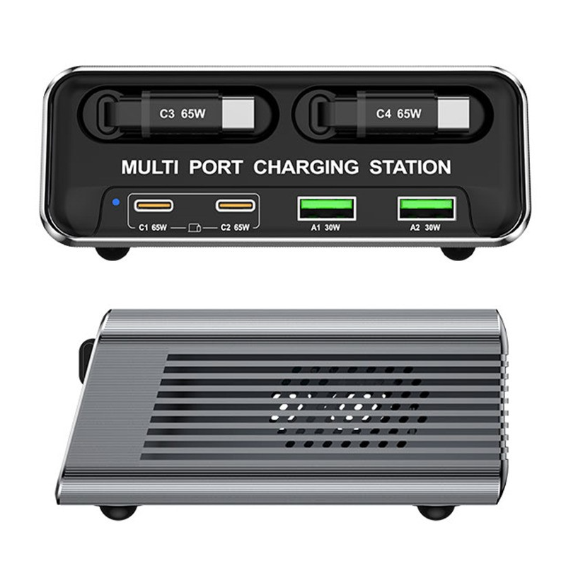 Punjač stanica sa USB-C kablom OEM WLX-60C, 130W, 2 x USB-A - 2 x USB-C, Siva
