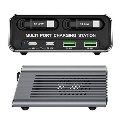 Punjač stanica sa USB-C kablom OEM WLX-60C, 130W, 2 x USB-A - 2 x USB-C, Siva