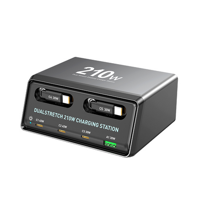 Punjač stanica sa USB-C kablom OEM WLX-60E, 210W, 3A, 1 x USB-A - 3 x USB-C, Siva
