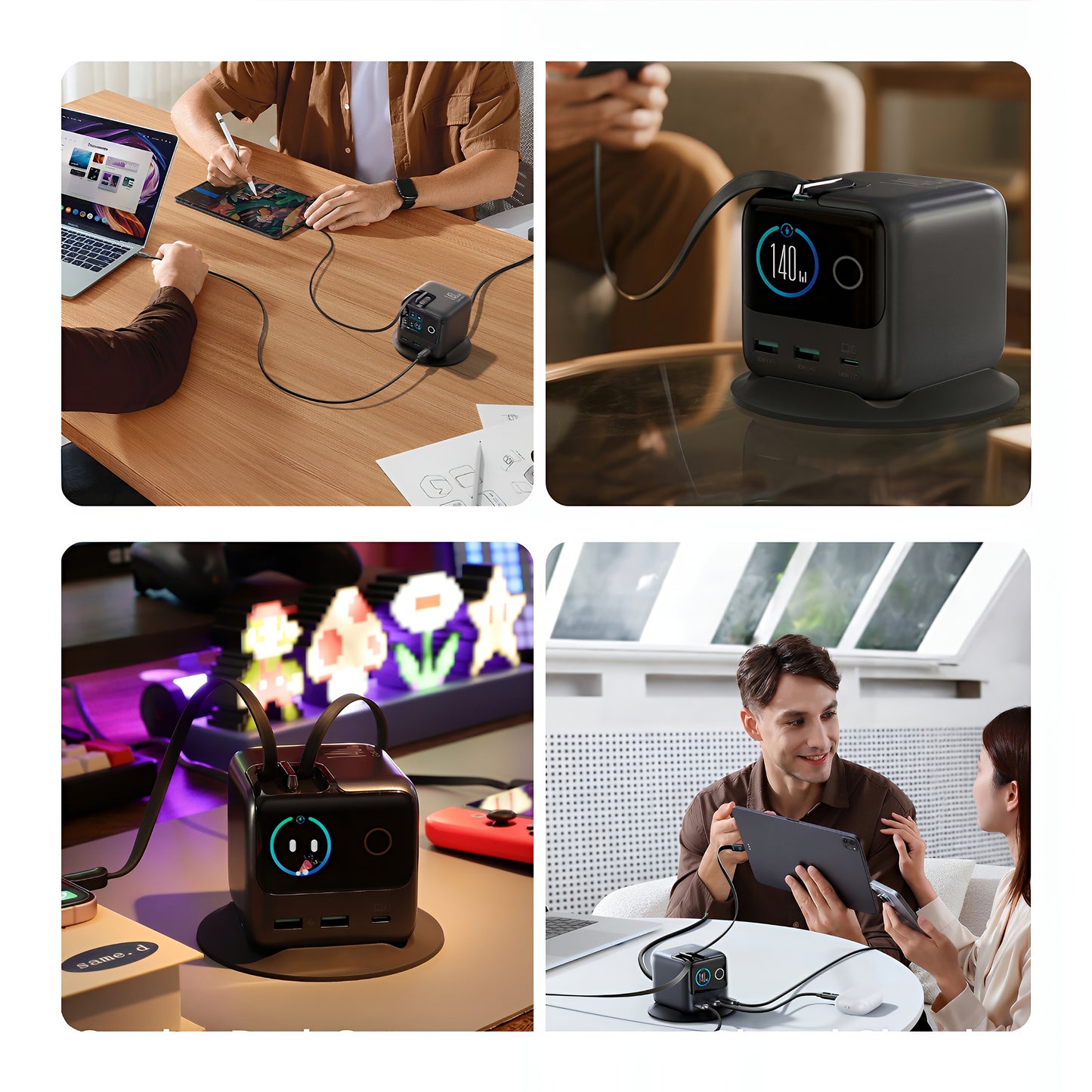 Punjač Stanica sa USB-C Kabelom Joyroom Podix JR-TRD01, 140W, 1 x USB-C - 2 x USB-A, Siva
