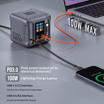 Punjač stanica sa USB-C kablom OEM HW866, 300W, 5A, 2 x USB-A - 2 x USB-C, Siva
