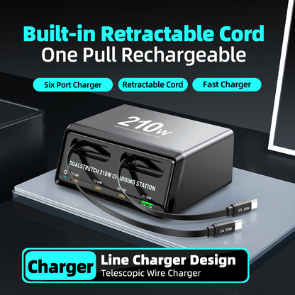 Punjač stanica sa USB-C kablom OEM WLX-60E, 210W, 3A, 1 x USB-A - 3 x USB-C, Siva