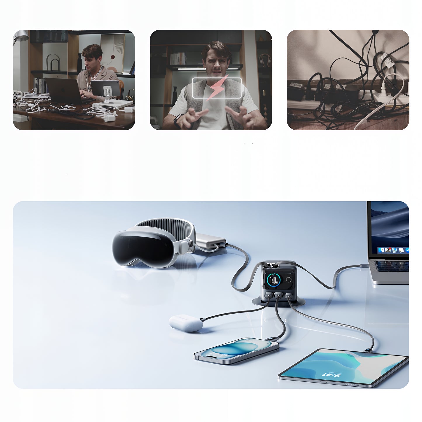 Punjač Stanica sa USB-C Kabelom Joyroom Podix JR-TRD01, 140W, 1 x USB-C - 2 x USB-A, Siva