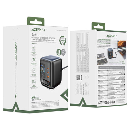 Punjač Stanica Sa USB-C Kablićem Acefast Z10, 100W, 1 x USB-A - 2 x USB-C, Crna