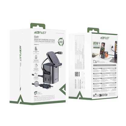 Punjač Stanica Sa USB-C Kabelom Acefast Z9 QI 6in1, 80W, 1 x USB-C - 1 x USB-A, Crna