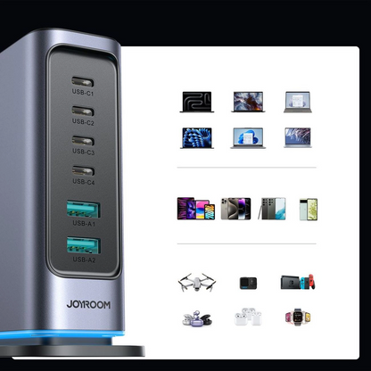 Punjač Stanica Joyroom JR-TCM02 UK, 65W, 3.25A, 2 x USB-A - 4 x USB-C, Siva