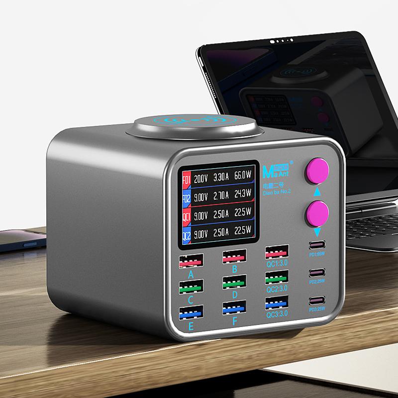 Punjač Stanica MaAnt DianBa No.2 QI, 300W, 3A, 3 x USB-C - 9 x USB-A, Sivi