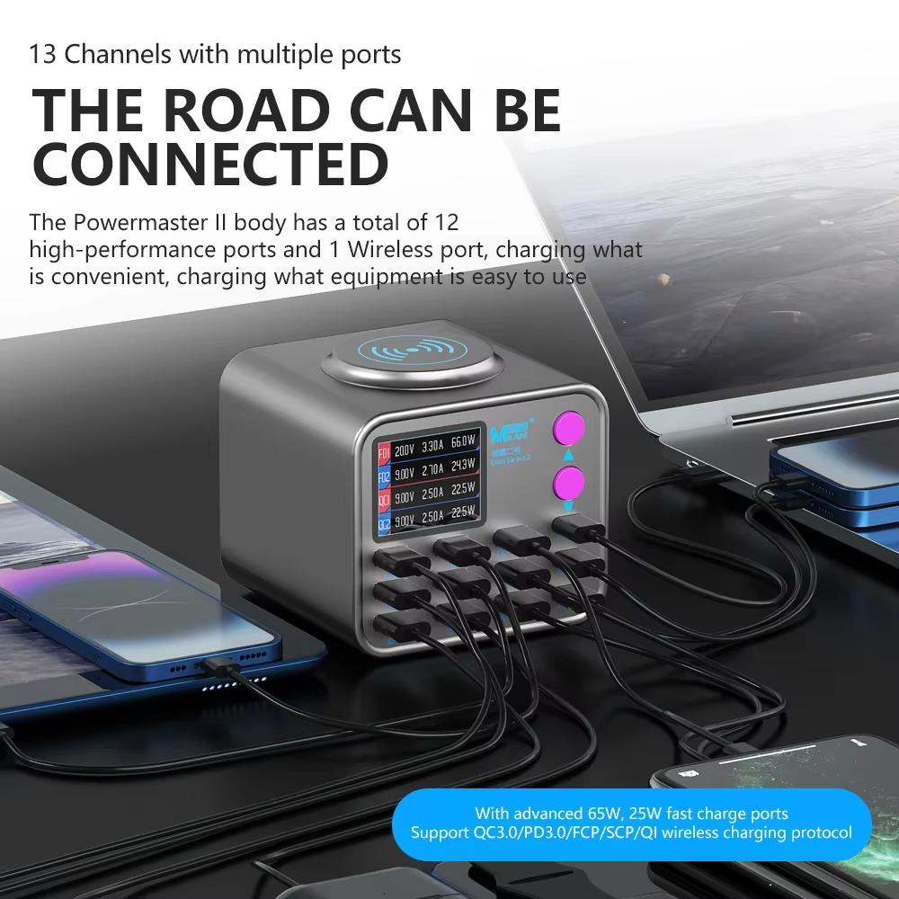 Punjač Stanica MaAnt DianBa No.2 QI, 300W, 3A, 3 x USB-C - 9 x USB-A, Sivi