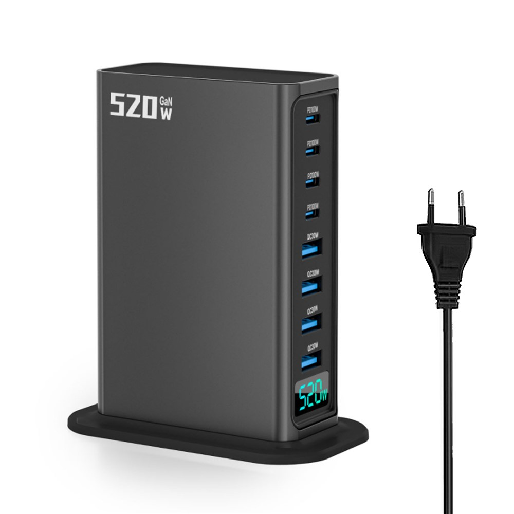 Punjač Stanica OEM, 520W, 5A, 4 x USB-A - 4 x USB-C, Siva