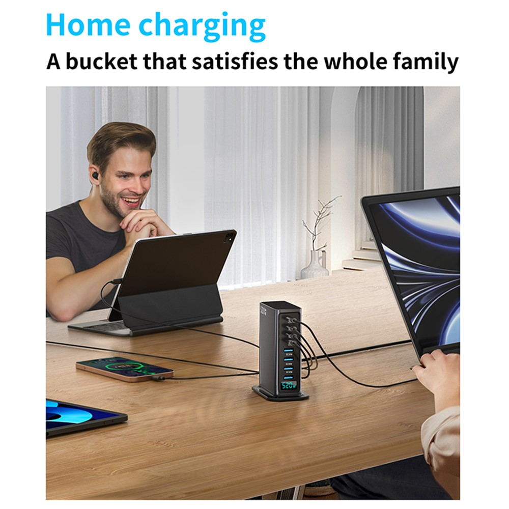 Punjač Stanica OEM, 520W, 5A, 4 x USB-A - 4 x USB-C, Siva