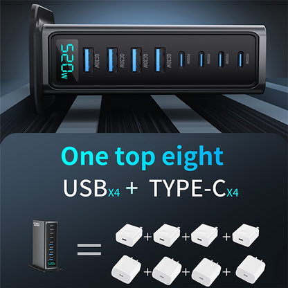 Punjač Stanica OEM, 520W, 5A, 4 x USB-A - 4 x USB-C, Siva