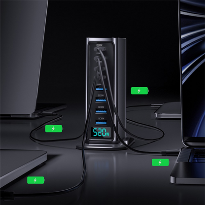 Punjač Stanica OEM, 520W, 5A, 4 x USB-A - 4 x USB-C, Siva